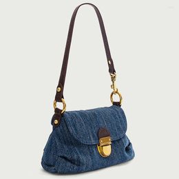 Evening Bags Niche Blue Underarm Shoulder Bag Cosmetic Clutch Purse Tendance2023 Women's Handbag Made Of Leather Luxury Handbags