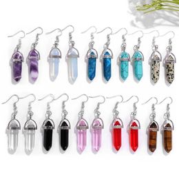 Dangle Earrings Boho Natural Quartz Healing Reiki Hexagonal Column Agates Crystal Stone Hook Eardrops Women Jewellery