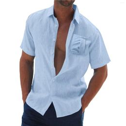 Men's Casual Shirts Men'S Plain Short-Sleeved Loose Shirt For Men Collar Neck Fashion Pocket Designer Spring Summer Tops Blouse Camisa