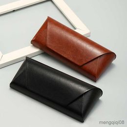 Sunglasses Cases Bags 1PC Retro Unisex Leather Glasses Case Brown Black Art Anti-compression Myopia Storage Protective Box