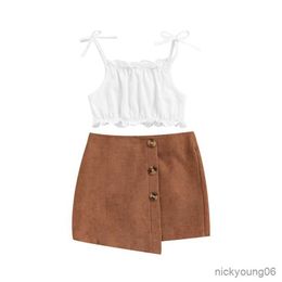 Clothing Sets Kids Girls Summer Clothes Sleeveless White Vest Short Skirt Children Fashion Style 2pcs Girl 2-7Y