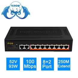 Control TEROW POE Switch 10Port 100Mbps Ethernet Smart Switch 8 PoE+2 UpLink With Internal Power Office Home Network Hub for IP Camera