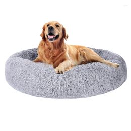 Kennels Long Plush Super Soft Dog Bed Pet Kennel Round Sleeping Bag Lounger Cat House Winter Warm Sofa Basket For Small Medium Large