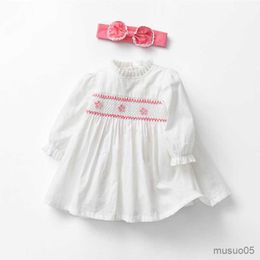 Girl's Dresses Autumn Girls Clothes Kids Dress Long Sleeve Children Baby Infants Princess Fairy Party Dresses with Hairband White