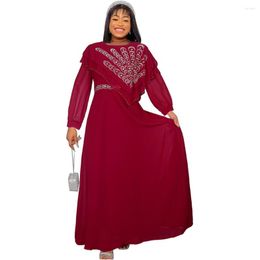 Ethnic Clothing African Dresses For Women Summer Elegant Long Sleeve O-neck Polyester White Green Wedding Party Dress Maxi