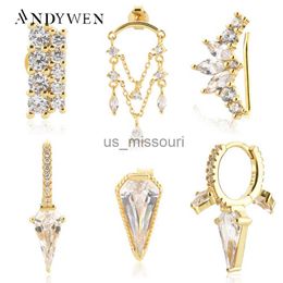 Stud ANDYWEN 925 Sterling Silver Gold Chain Zircon Chain Drop Stud Earring Line Crystal CZ Luxury Clips Fine Jewelry Wedding Gift J230529 J230529