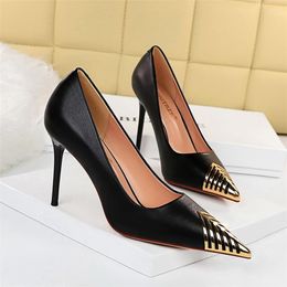 Dress Shoes Women Pointed Toe Metal Decoration Thin Heel Pumps Lady Work Professional 9cm High Heeled Stiletto In Spring And Summer