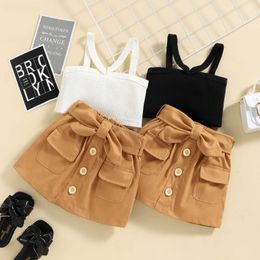 Clothing Sets Children's New Sling Coat Bow Skirt Two-piece Suit Baby Girls Outfit Set Girl Clothes