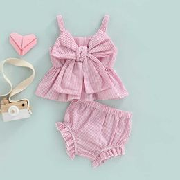 Clothing Sets Summer Baby Girls Cute Clothes 2pcs Striped Printed Sleeveless Big Sling TopsandHigh Waist Shorts