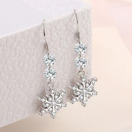 Stud Earrings Simple Female Crystal Earring 925 Sterling Silver Snowflake Zircon Long Tassel For Women Girl Fashion Statement Jewelry