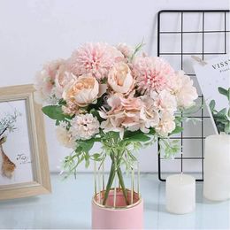 Decorative Flowers 2 Bunches Po Props Arrangement Silk Hydrangea El Artificial Flower Bouquet Fake Peony Realistic Office Party Carnation