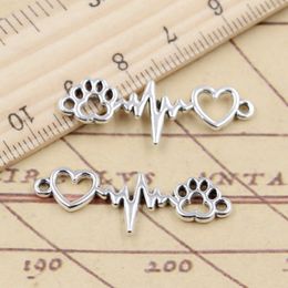 20pcs Charms ECG Heartbeat Heart Dog Claw Link 12x34mm Tibetan Bronze Silver Colour Pendants Antique Making DIY Handmade Jewellery