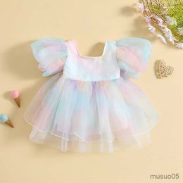 Girl's Dresses Kids Infant Baby Girls Dress Tulle Sleeve Rainbow Party Wedding Birthday Dresses For Girls Summer