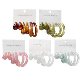 3Pair Bohemia Acrylic Hoop Earring Set For Women Acetate Sheet Round Earring Female Boho Jewelry Gift