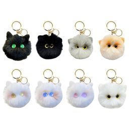 Cartoon Plush Cat Keychain Hand-Made Faux Fur Ball Key Ring For Women Girls Bag Decoration Birthday Gifts 8 Colors gifts