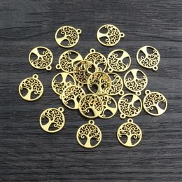 10pcs 12x10mm 316 Stainless Steel Gold Plated Life Tree Small Charms Pendant For Necklace DIY Jewelry Making Findings