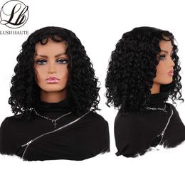 Short Curly Bob Wigs Synthetic Kinky Curly Middle Part Lace Hair Wigs Heat Resistant Pre Plucked with Baby Hair 230524