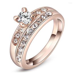 Cluster Rings Classic Wedding Finger Ring For Women Lesbian Engagement Rose Gold Color Two Set Big Stone Zircon Crystal Statement Jewelry