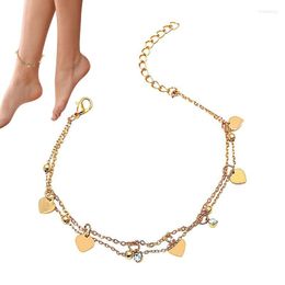 Anklets Double Layer Rhinestones Heart Anklet Adjustable Foot Multilayer Ankle Bracelet Beach Jewellery Summer