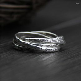 Cluster Rings Fyla Mode 999 Silver Gifts Vintage Lucky Fish Carved Multilayer Ring Thai Jewellery Width 5.5mm Weight 4.20g