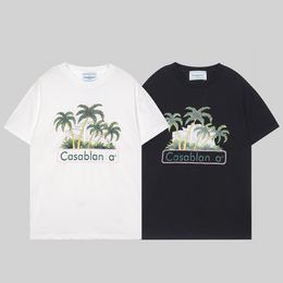 23SS Summer Tropical Style Coconut Forest Print T-Shirt for Mens Vacation Beach Casablanc Designer Summer Men Fashion Leisure Loose Vacation Beach Short Sleeve Tee