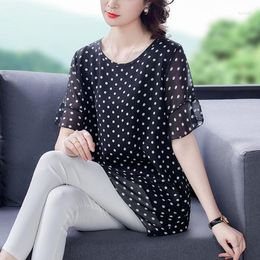 Women's Blouses 2023 Half Sleeve Chiffon Blouse Women's Tops Elegant Summer Thin Style Polka Dot Ladies Office Shirt Women Clothes C13