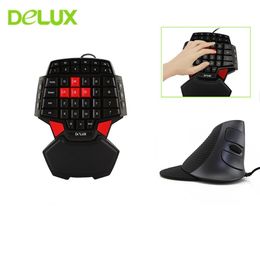 Combos Delux M618 Ergonomic Wired Vertical Mouse Combo 1600 DPI With Single Hand T9 Mini Gaming Keypad For Game Gamer PC Laptop Desktop