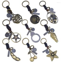 Keychains Vintage Bronze Alloy Straw Hat Charm Handbag Car Key Ring Cherry Pendant Male Female Keyrings Gifts Fashion Jewellery