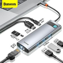 Hubs Baseus USB C HUB to HDMIcompatibe Adapter RJ45 Card Reader USB 3.0 PD 100W Type C Docking Station For Macbook Pro Surface iPad