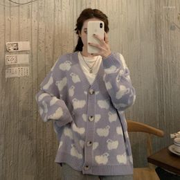 Women's Knits Sweater Cardigan Cute Purple Coat Women Sheep Pattern Knitted Jacket 2023 Korean Autumn Long Sleeve Pull Femme