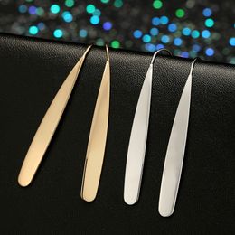 Summer Fashion Pandent Earring For Women Chic Curved Flat Bar Dangles - Metallic Long Linear Tear-Drop Polished Earrings