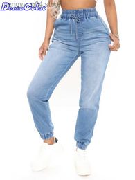 Women's Jeans Denimcolab 2022 New High Elastic Waist Harem Pants Jogger Jeans Woman Loose Tie Feet Streetwear Stretch Denim Pants Trousers T230530