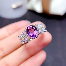 Band Rings New Amethyst Ring Female Fashion Sunflower Daisy Two-Color Electroplating Colorful Treasure Ring Party Birthday Gift AA230530