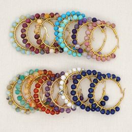 Go2Boho Natural Stone Ear Ring Big Earring Hoop Earrings For Women Statement Jewellery Vintage Stainless Steel Golden Circle