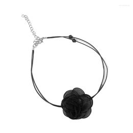 Choker Mesh Yarn Flower Camellia Aesthetic Necklace Fashion Clavicle Chain For Women Girls Wedding Jewellery Party Birthday Gift