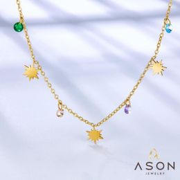 Pendant Necklaces ASONSTEEL Stars Mixed Colour Cubic Zirconia Accessories Pandents Necklace Gold Stainless Steel For Women Jewellery Chokers