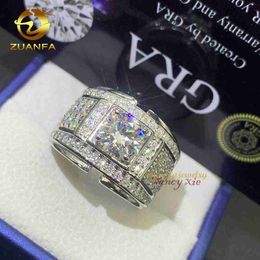 New Hot Selling Vvs Moissanite Big Diamond Iced Out Fashion Jewelry White Gold Hip Hop Rings for Men