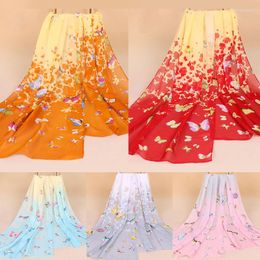 Scarves Brand Chiffon Scarf Women Spring Summer Silk Thin Embroidery Butterfly Shawls Sunscreen Neck Protection Long