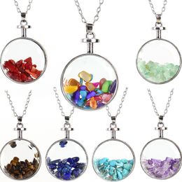 Crystal Pendant Necklace Round Glass Photo Box Natural Stone Gravel Necklace Wishing Bottle Women's Fashion Jewelry