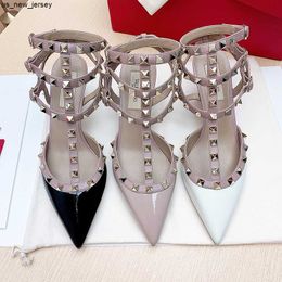 Sandals Ankle Strap Brand High Heeled Shoes Designer dress shoes Women Luxury Summer Sandals Pumps Genuine Leather 10cm Versatile Sexy Studded Strappy S J230525