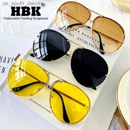 Sunglasses HBK Fashion Pilot Retro Mirror Sunglasses Women Brand Designer Yellow Sun Glasses Men Outdoor Driving Eyewear Shades for Men L230523