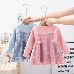 Girl Dresses Princess Girls Wither Thicken Knitted Sweater Dress For Little Kids Sweet Print Snowflake Blue Pink Knee Length Baby Cloth