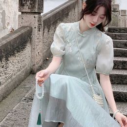 2023 Summer Women Fashion Vintage Prom Midi Dress Elegant A Line Vestdios Female Party Dress Chinese Style OL Qipao Cheongsam
