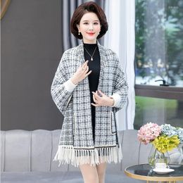Scarves Selling Fashion Woman Mink Velvet Pocket Shawl With Sleeves Socialite Winter Warm Tassel Knit Soft Poncho Cape Sweater