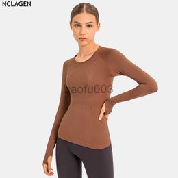 Women's T-Shirt Workout Blouse Long Sleeve Sports Top Women Push-up High Elastic Round Neck Running Slim Breathable Gym Fitness T-shirt J2305