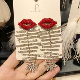 Dangle Earrings 2023 Fashion Red Mouth Rhinestone Drop For Women Bijoux Shiny Fishbone Crystal Jewellery Gifts