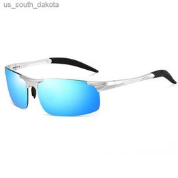 Sunglasses Trend Design Aluminium Magnesium Sunglasses Polarised Men Semi rimless Coating Mirror Sun Glasses L230523