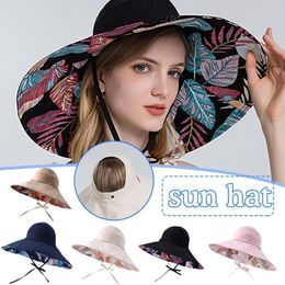 Wide Brim Hats Women's Visor Hat Two-sided Fisherman Cotton Foldable Basin Oversized Bucket Summer Sun Cap 55-60cm Leaf Pattern