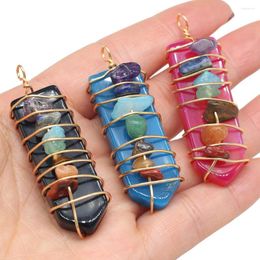 Pendant Necklaces Natural Agts Crystal Column Metal Copper Wire Winding Seven Chakras Reiki Healing Charms For Necklace 18x60mm