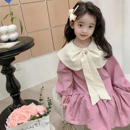 Girl Dresses Girls Long Ribbon Bud Princess For Baby Pink Colour Big Label Collar Retro Party/Birthday Dress Ouffit 2-7y